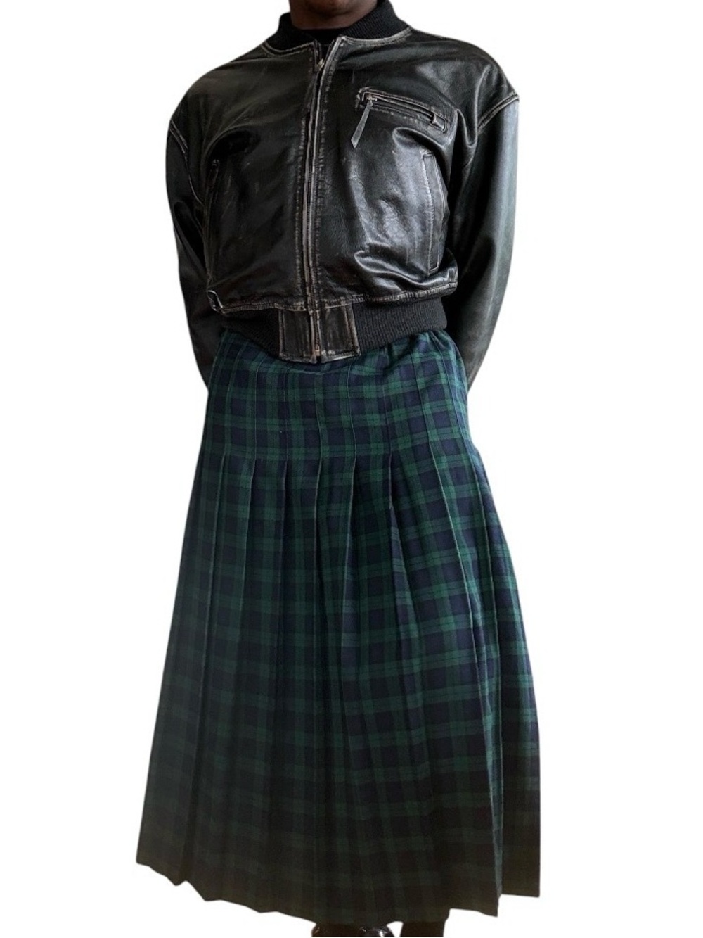 Alfred Dunner Green and Navy Plaid Pleated Skirt